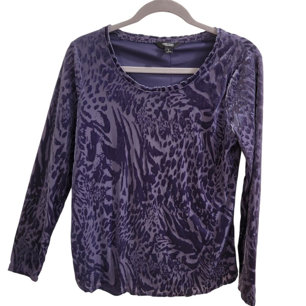 Simply Vera Vera Wang Purple Burnout Velvet Long Sleeve Top Size S
